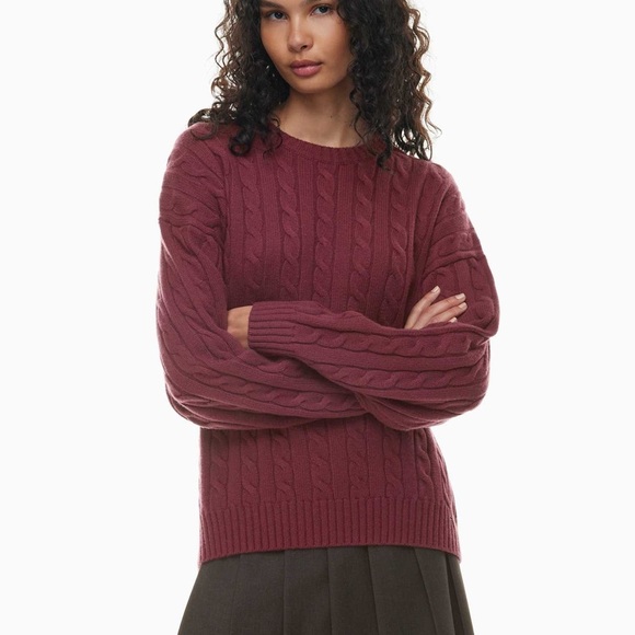 Aritzia Sunday Best Peggy Sweater Cable Knit Fisherman Spiced Cranberry XS - Picture 1 of 5